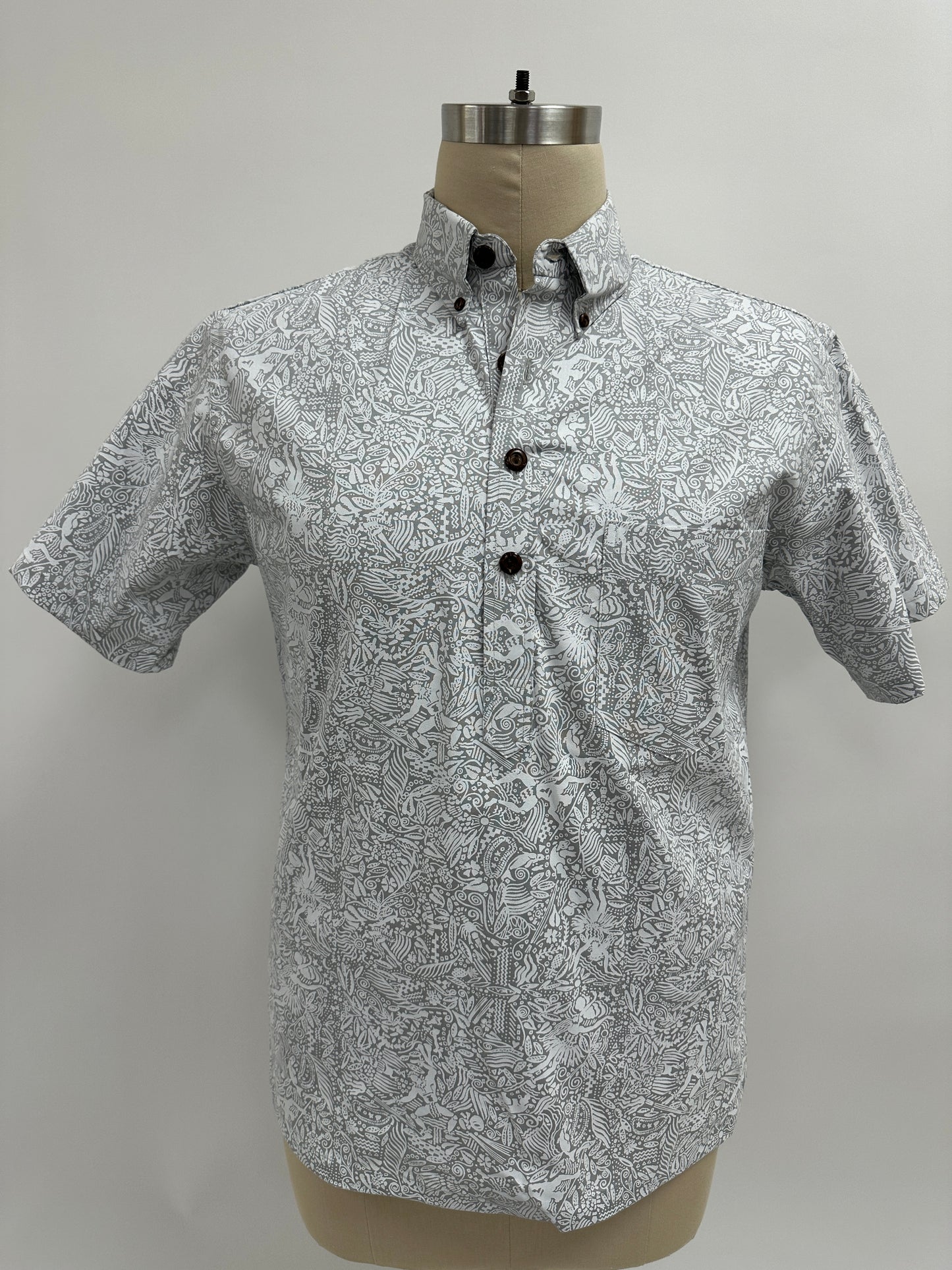Pull Over Aloha Shirt | On an Island with You | White on Grey