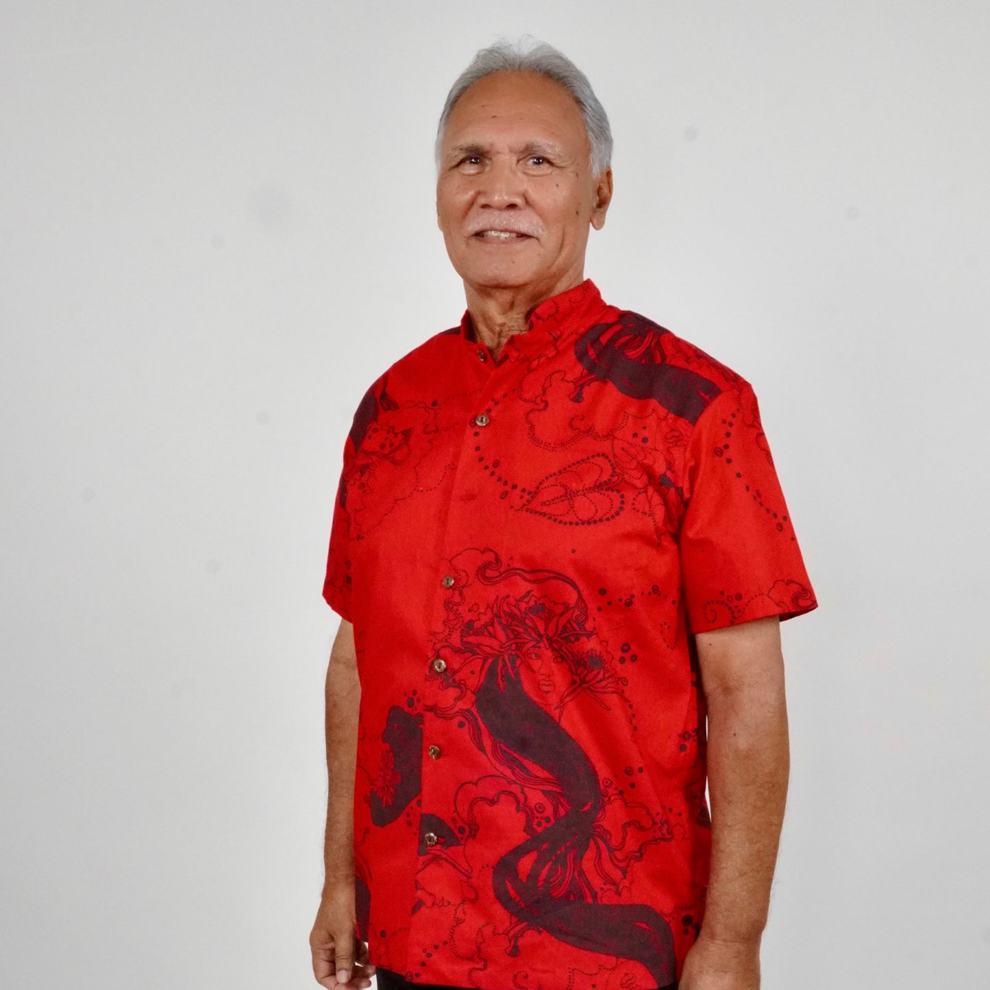 Nehru Collar-Short Sleeve Button Down Shirt | Dream Ladies | Black on Red