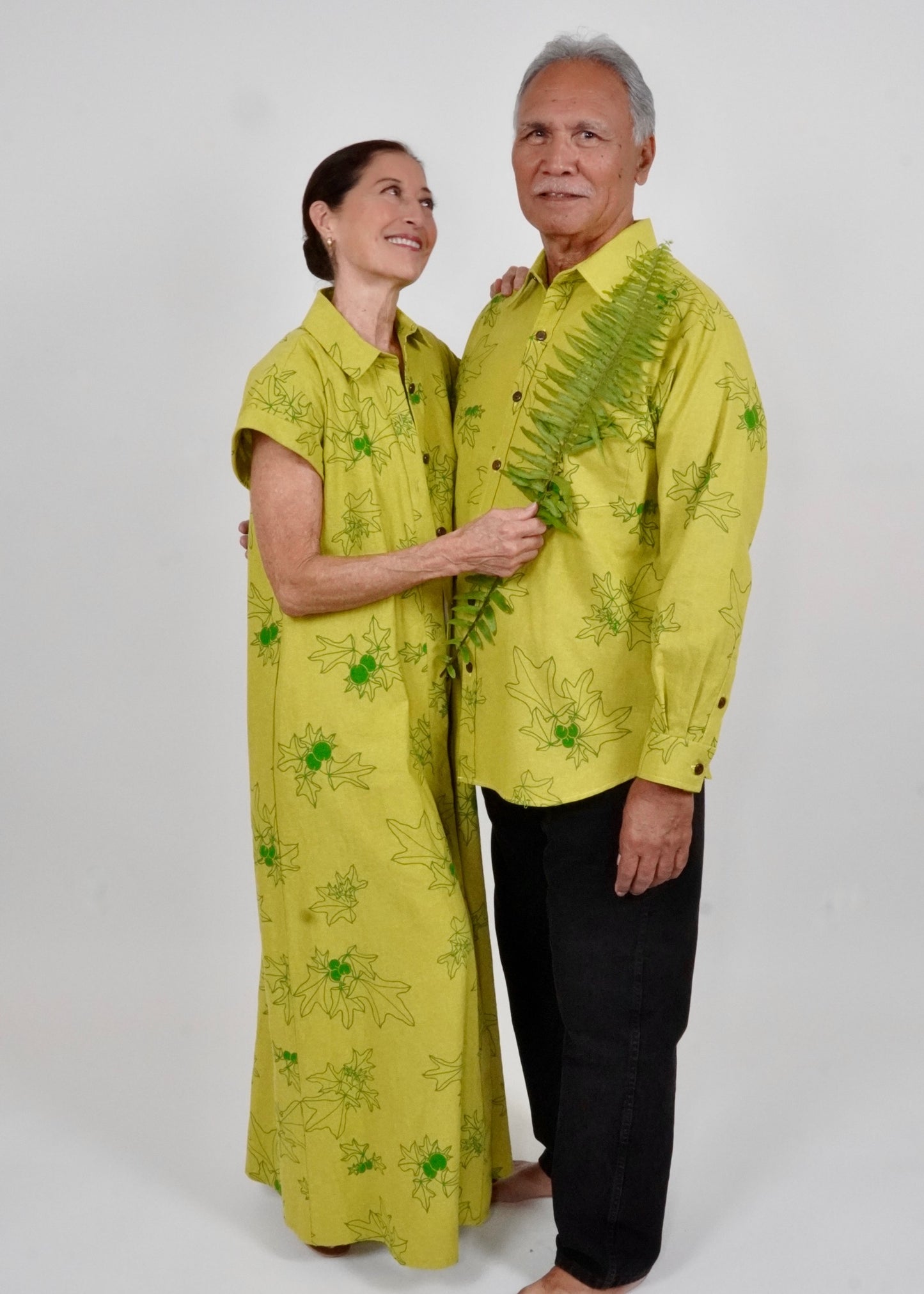 Long Sleeve Button Down Shirt | Kukui | Lime green on green