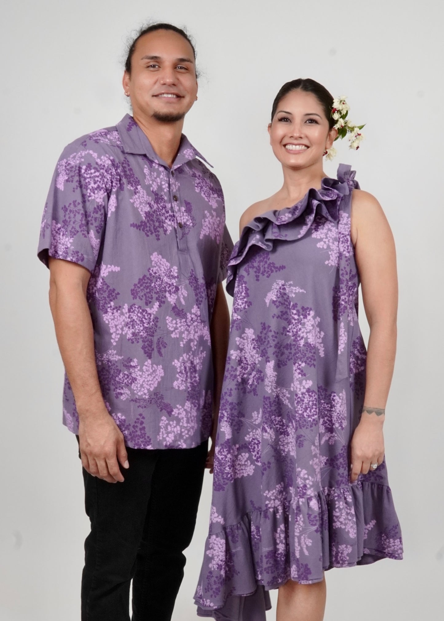 One Shoulder Dress |Iwa'iwa | Lavendar on Purple