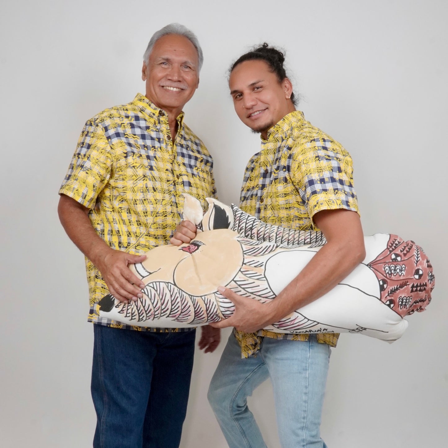 Pull Over Aloha Shirt | Hapu'u Fern | Yellow on Navy Palaka