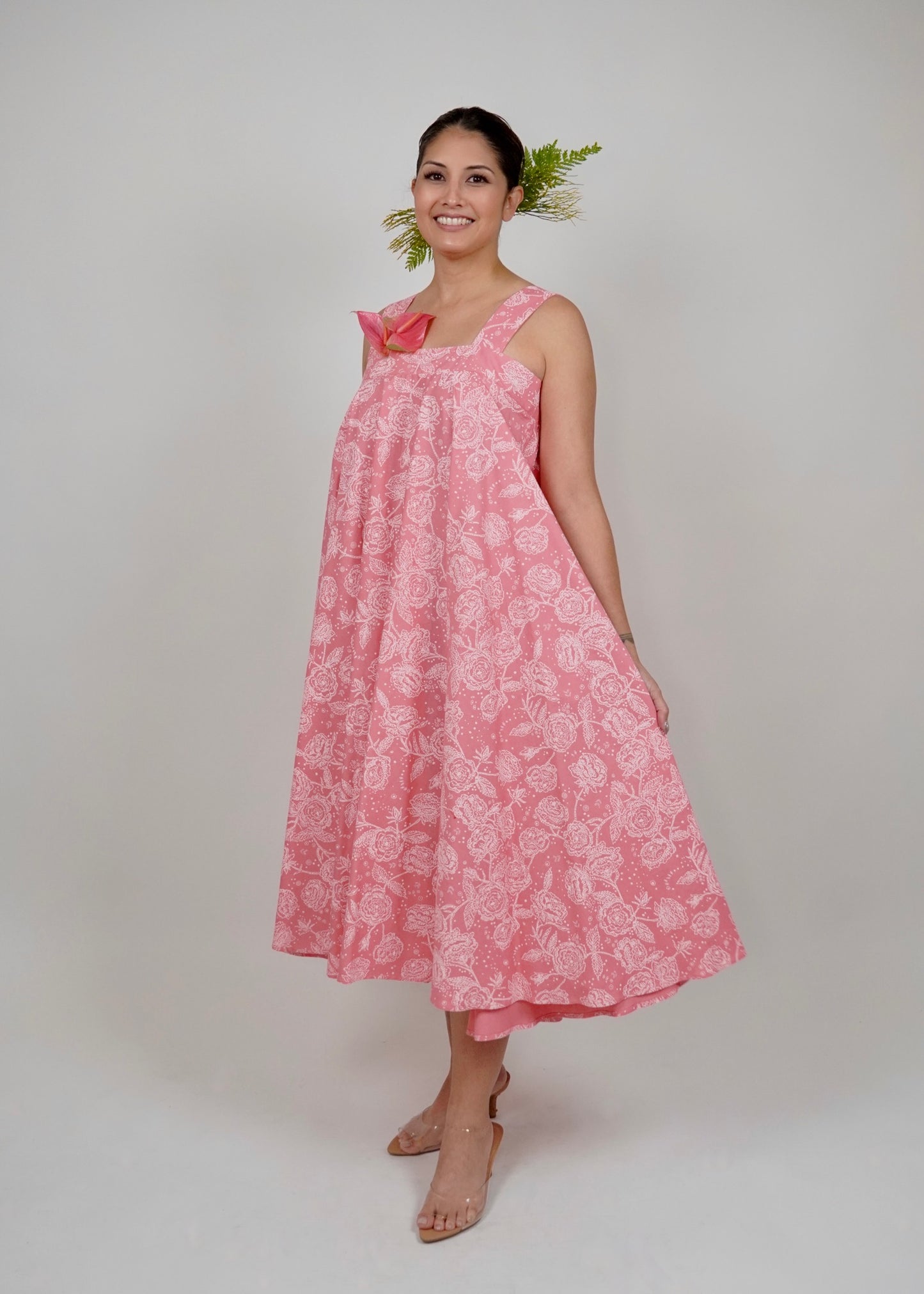 Swirl Dress | Pink Lokelani | White on Pink