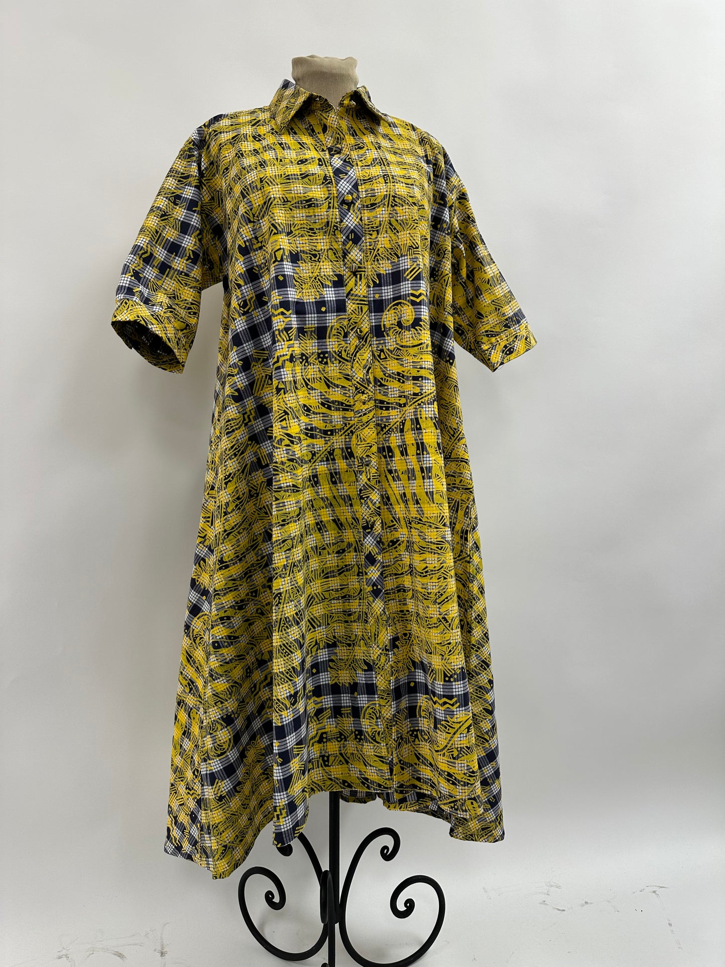 Coat Dress | Hapu’u Fern | Yellow on Navy Palaka