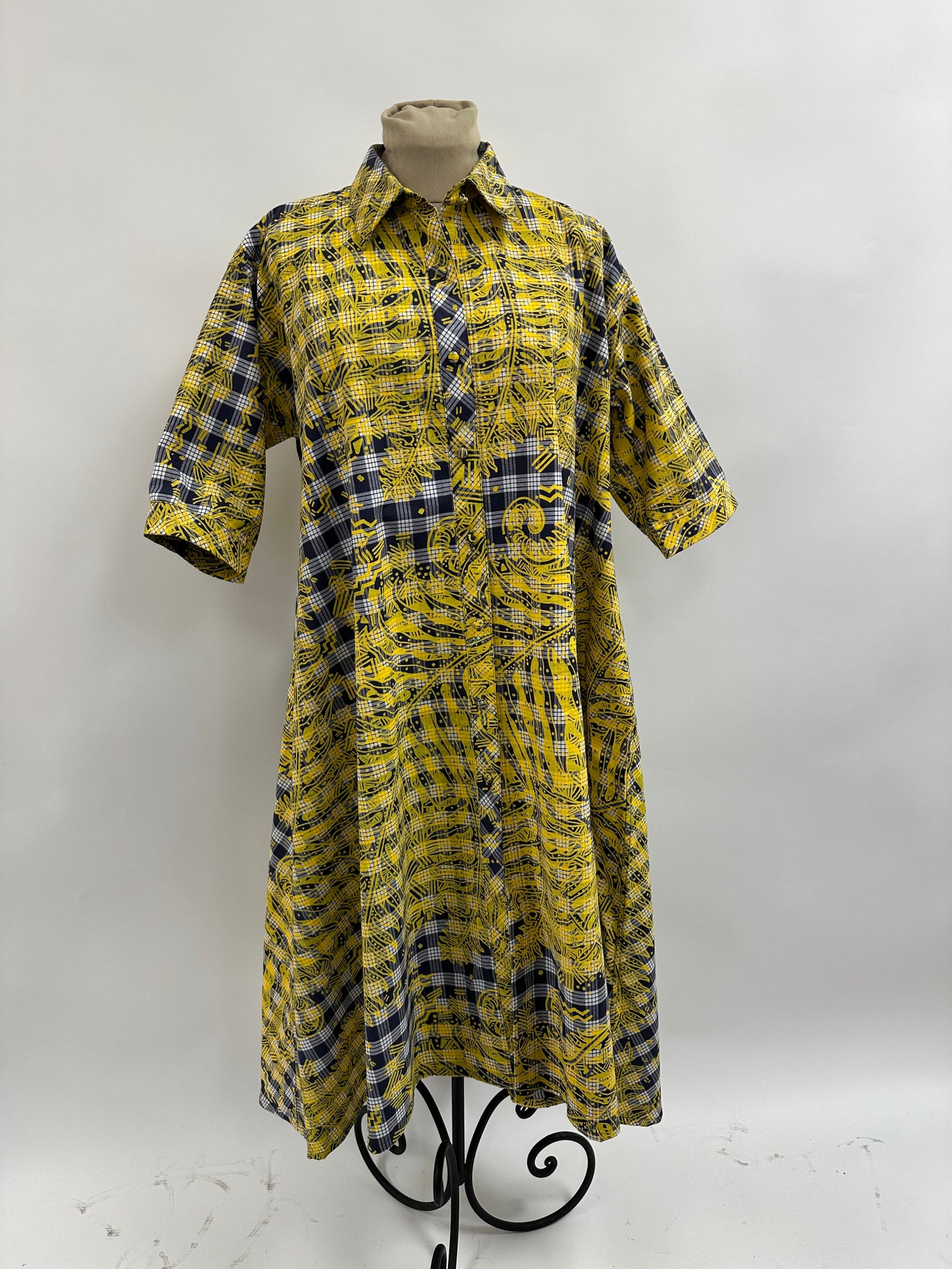 Coat Dress | Hapu’u Fern | Yellow on Navy Palaka
