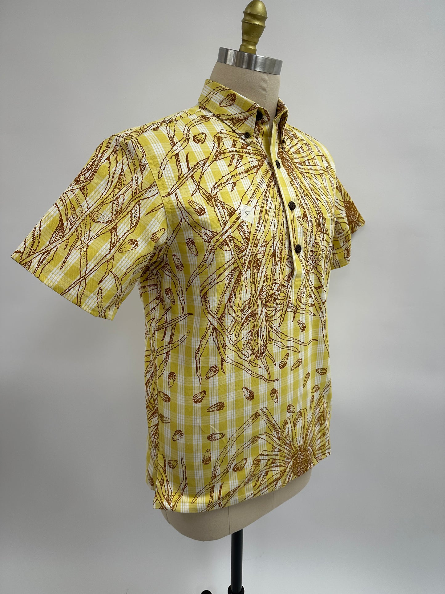 Pull Over Aloha Shirt | Hala| Brown on Yellow Palaka