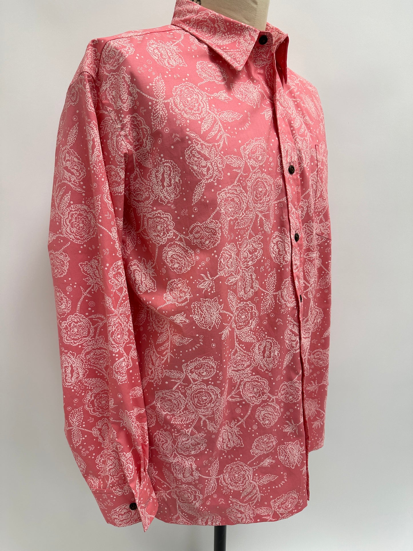 Long Sleeve Button Down Shirt | Pink Lokelani | White on Pink
