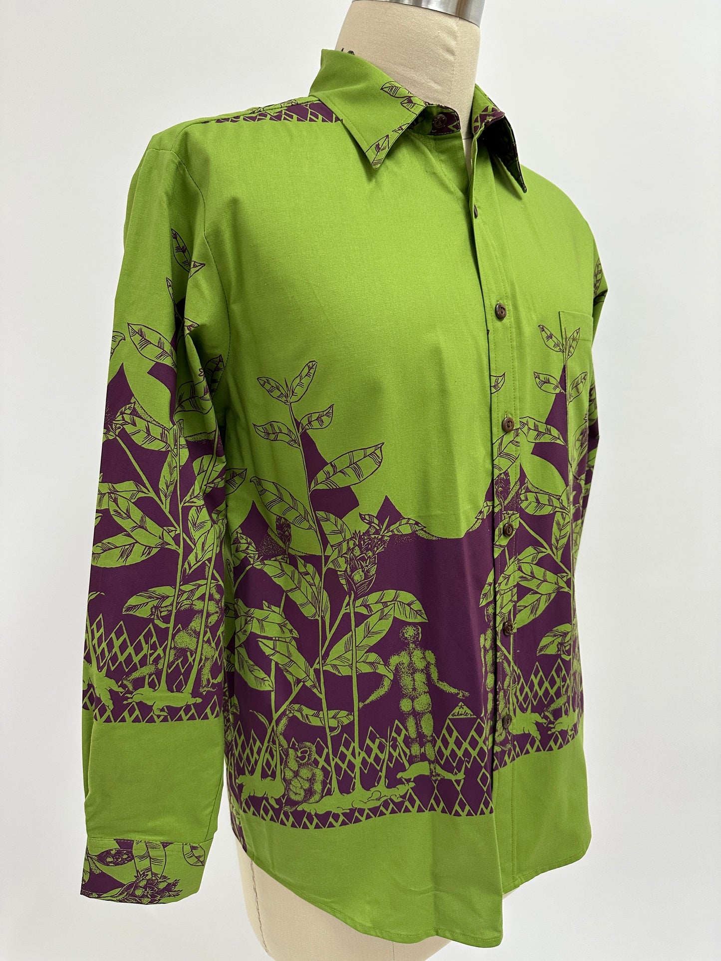 Long Sleeve Button Down Shirt | Menehune in Awapuhi | Moss on Eggplant