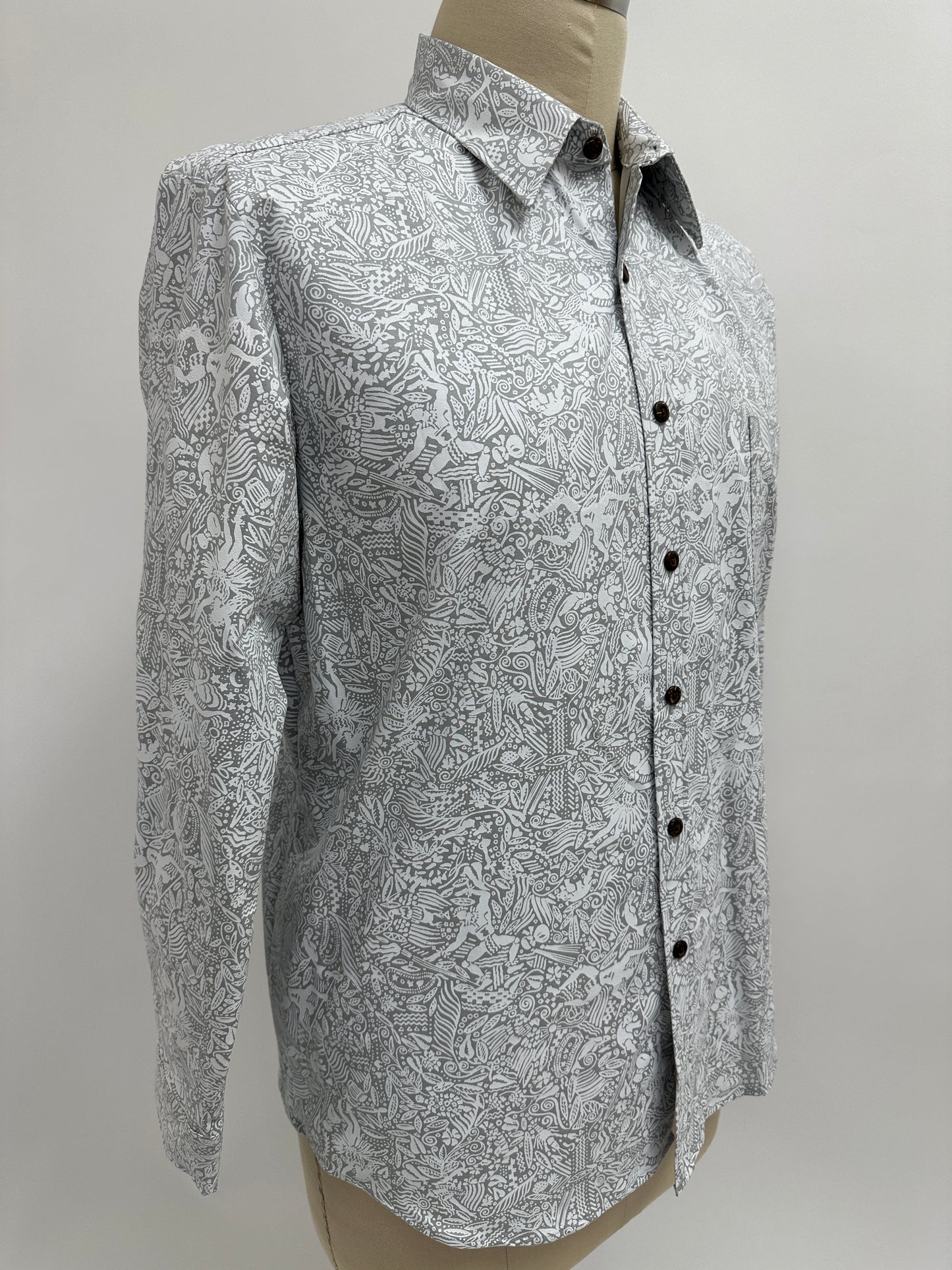 Long Sleeve Button Down Shirt | On an Island with You | White on Grey