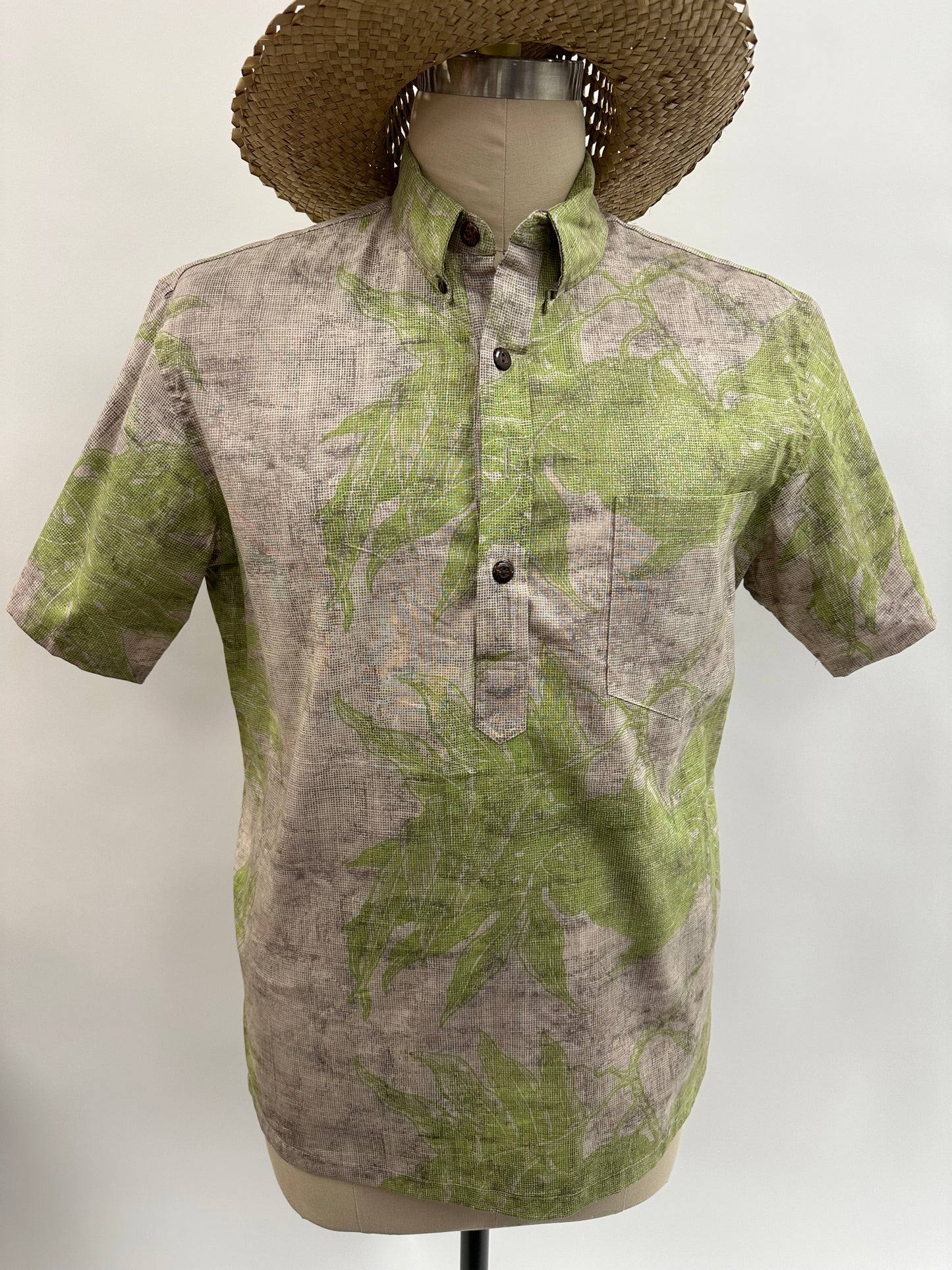Pull Over Aloha Shirt | Ulu | Green on Chalk & Charcoal