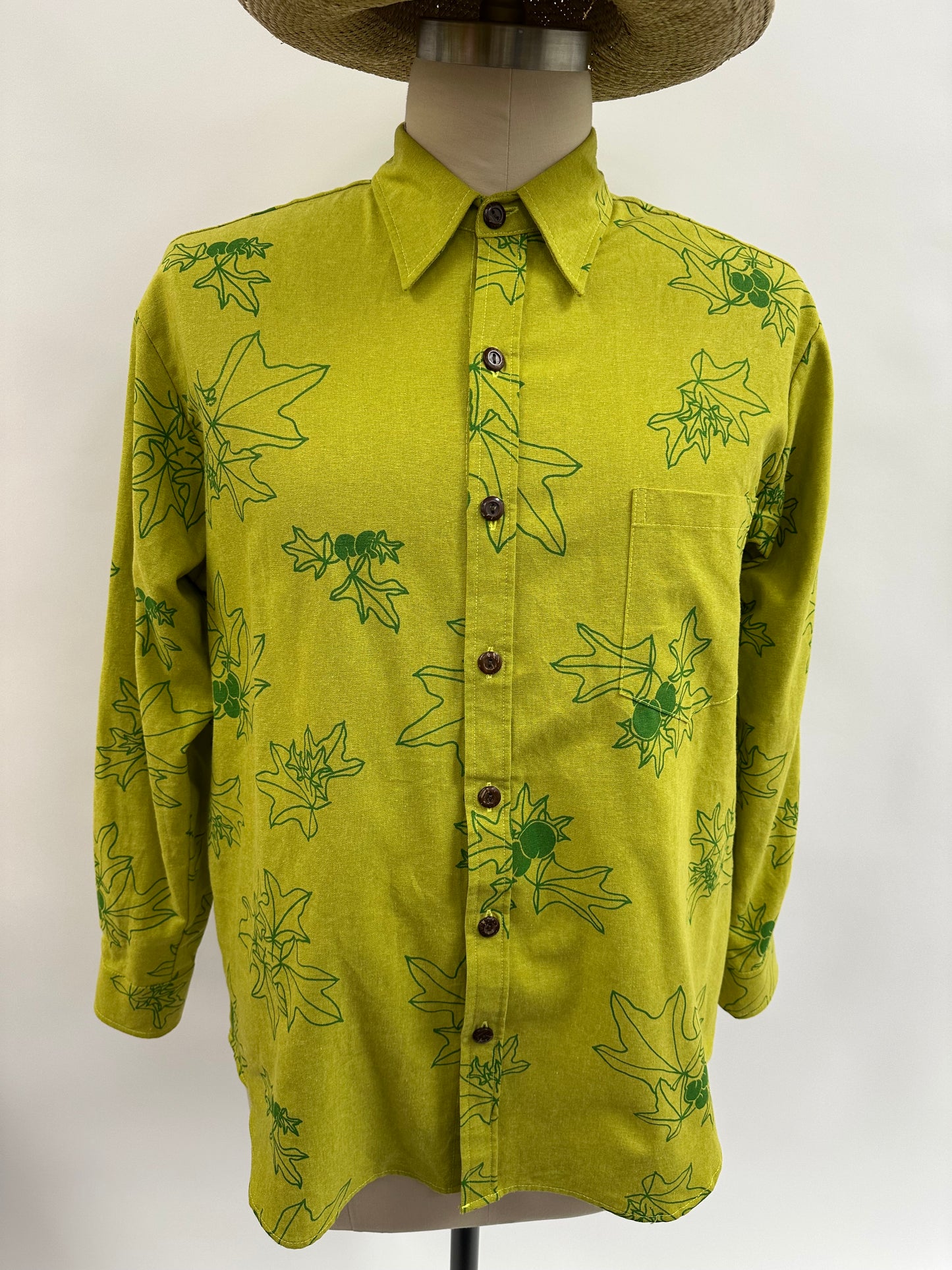 Long Sleeve Button Down Shirt | Kukui | Lime green on green