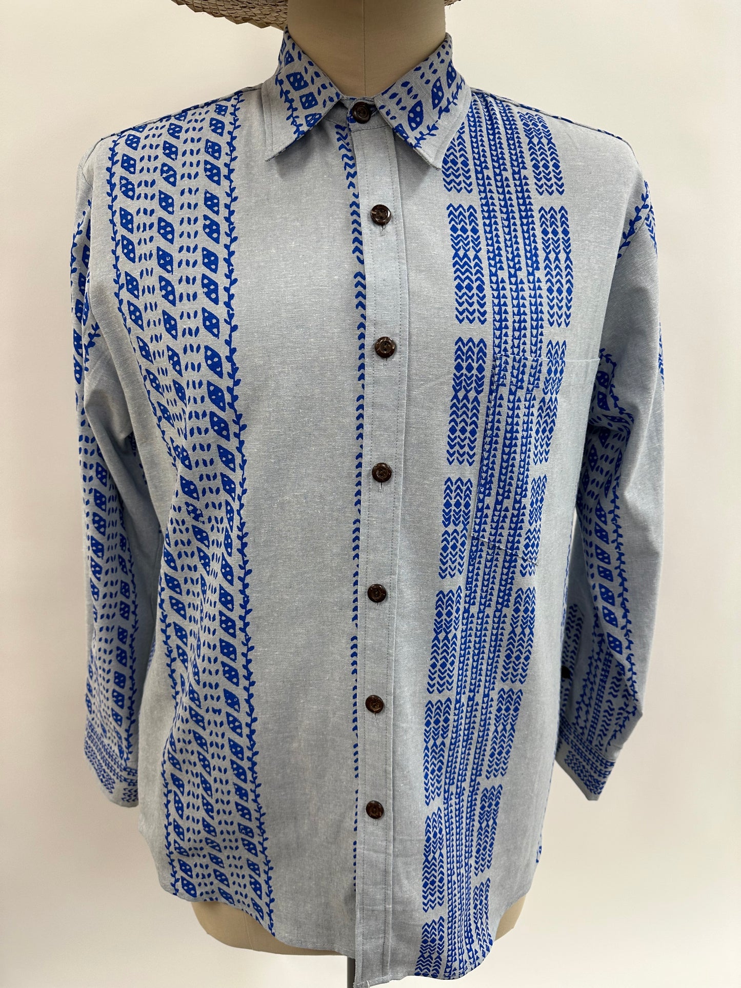 Long Sleeve Button Down Shirt | Ohe Kapala | Light Blue on Blue