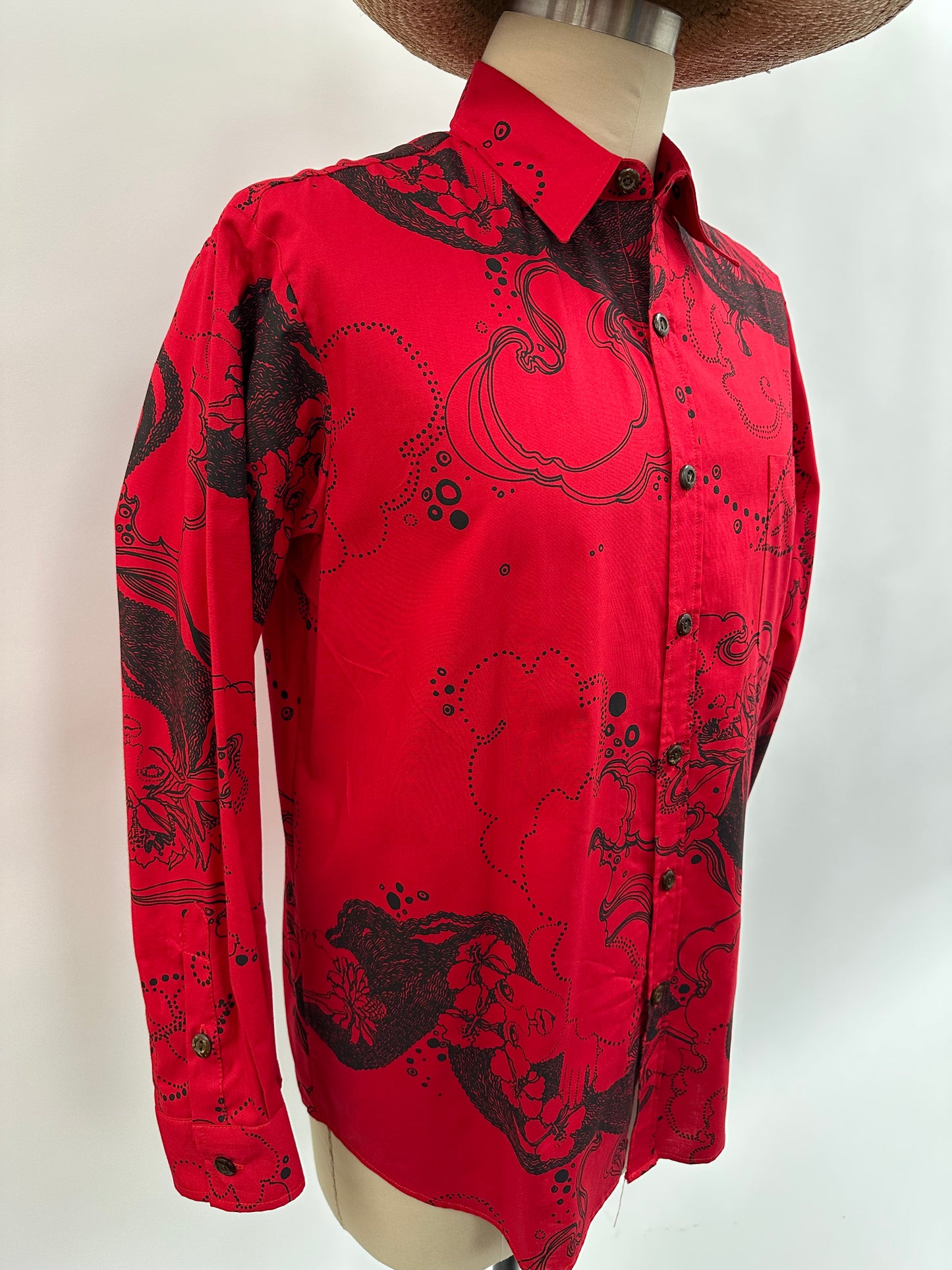 Long Sleeve Button Down Shirt | Dream Ladies | Black on Red