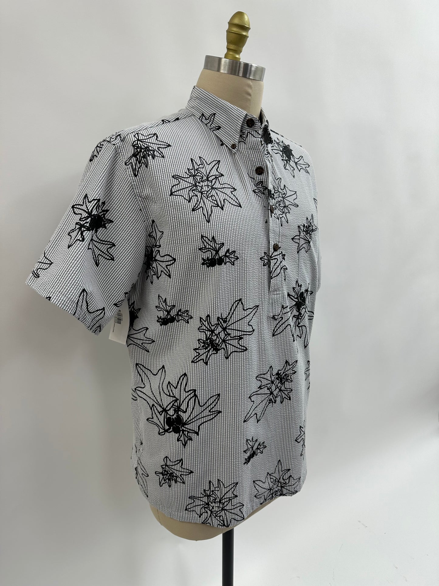 Pull Over Aloha Shirt | Kukui | Black on White Seer-Sucker