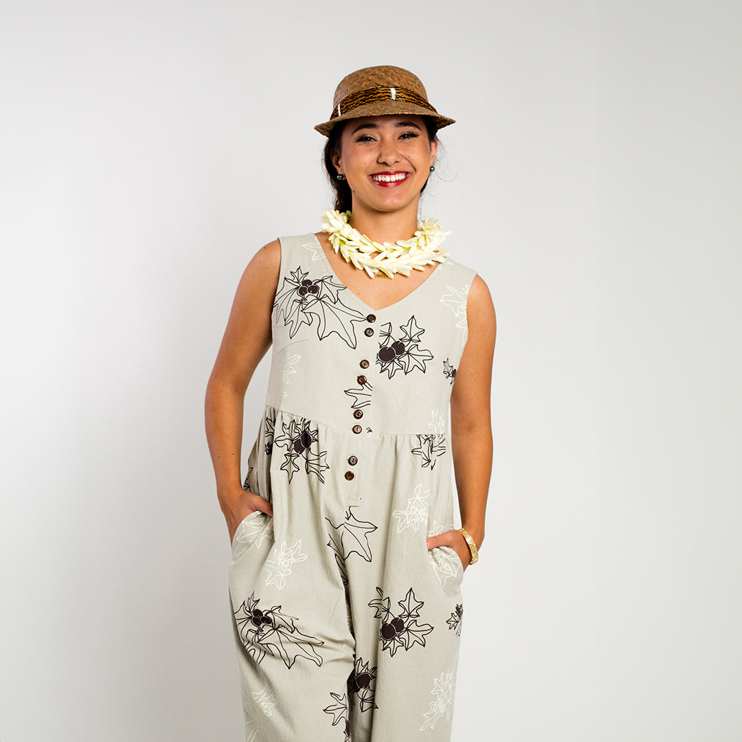 Romper | Kukui | Brown & White on Silver Grey