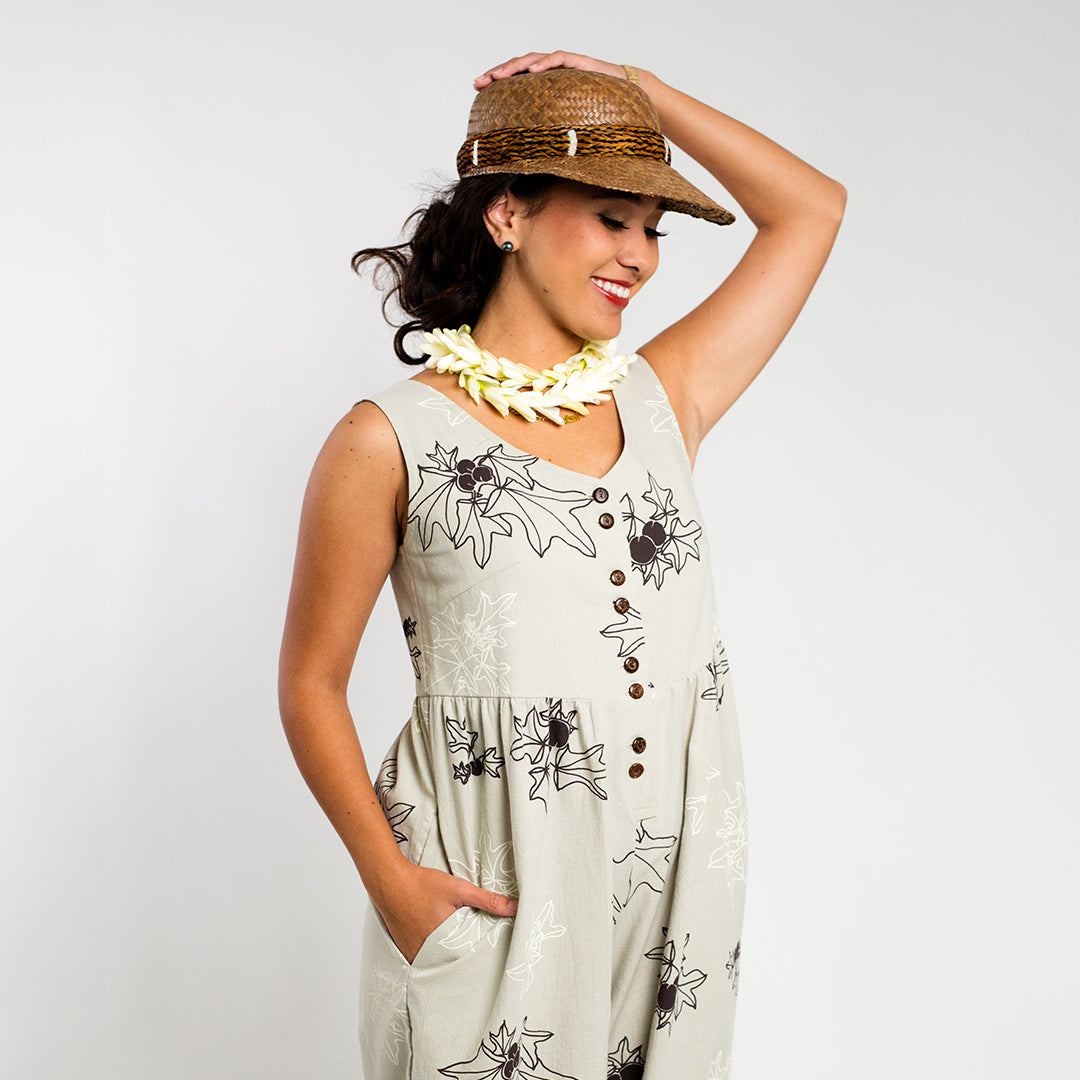 Romper | Kukui | Brown & White on Silver Grey
