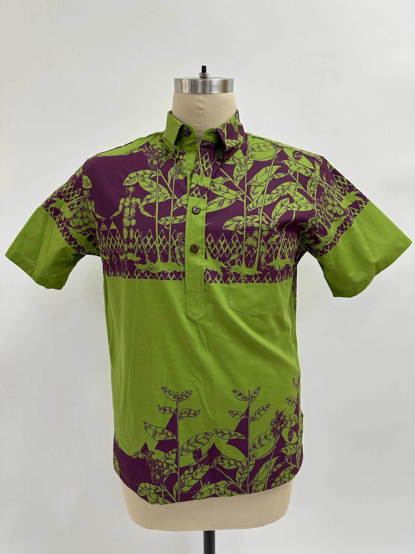 Pull Over Aloha Shirt | Menehune in Awapuhi | Eggplant on Moss