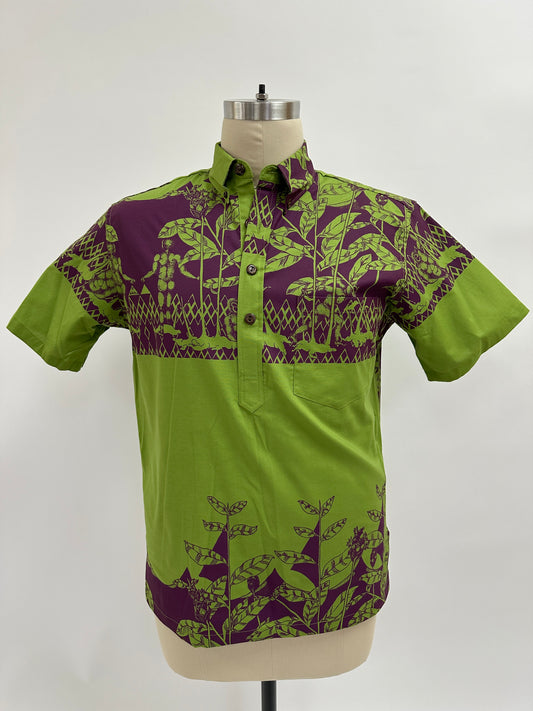 Pull Over Aloha Shirt | Menehune in Awapuhi | Eggplant on Moss