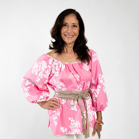 Hula Blouse | ʻIwaʻiwa Nui | White on Pink