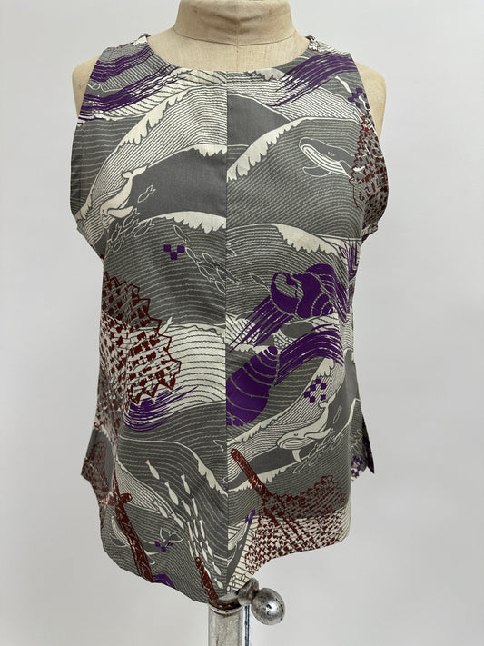 Vogue Blouse | Fans & Shells on Whale Print | Brown & Hibiscus on Grey