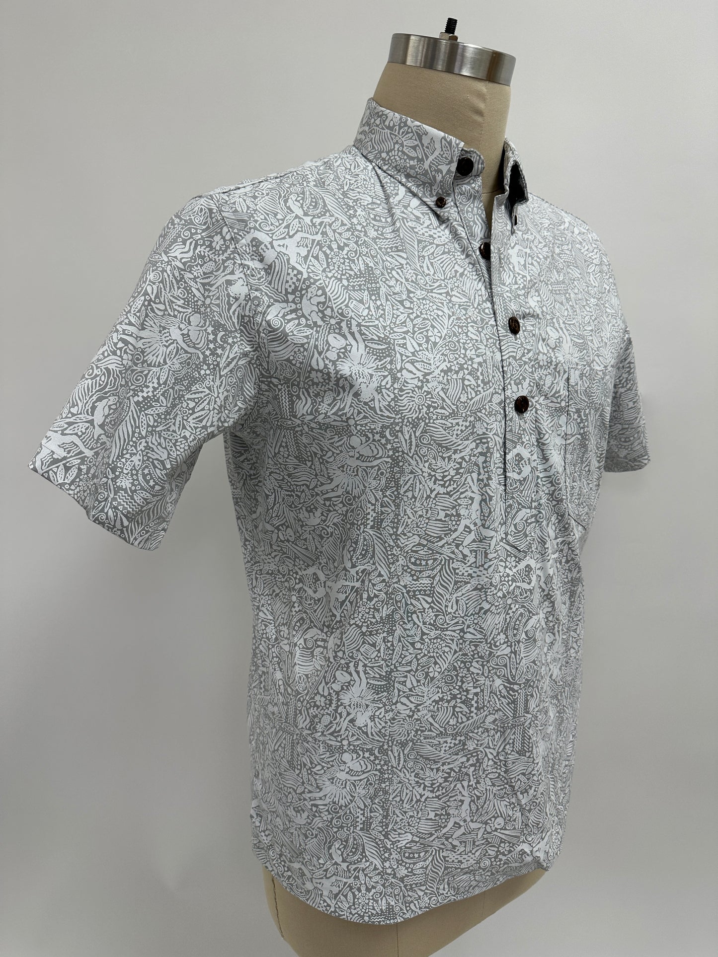 Pull Over Aloha Shirt | On an Island with You | White on Grey