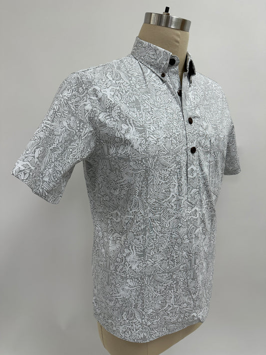 Pull Over Aloha Shirt | On an Island with You | White on Grey