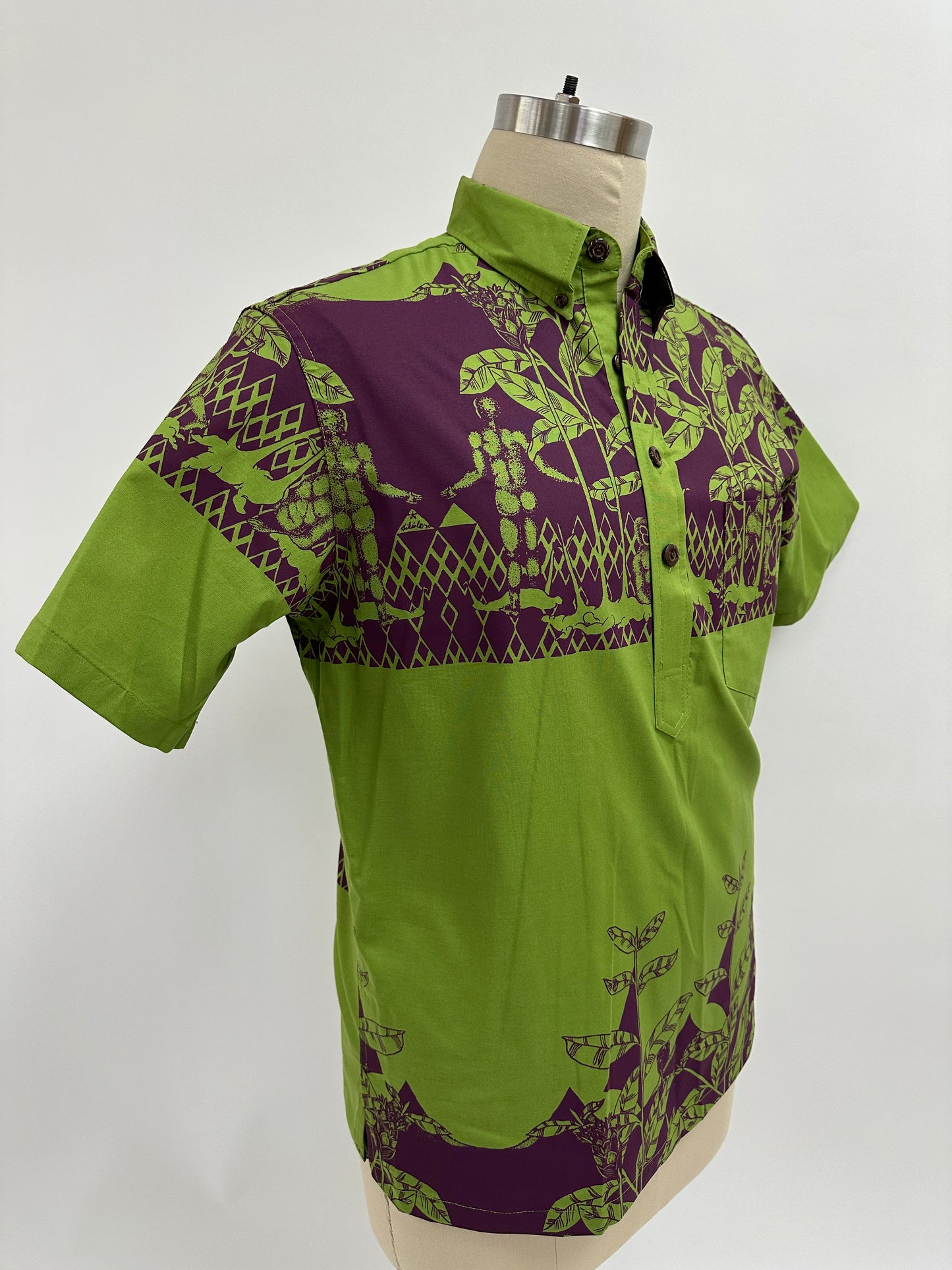 Pull Over Aloha Shirt | Menehune in Awapuhi | Eggplant on Moss
