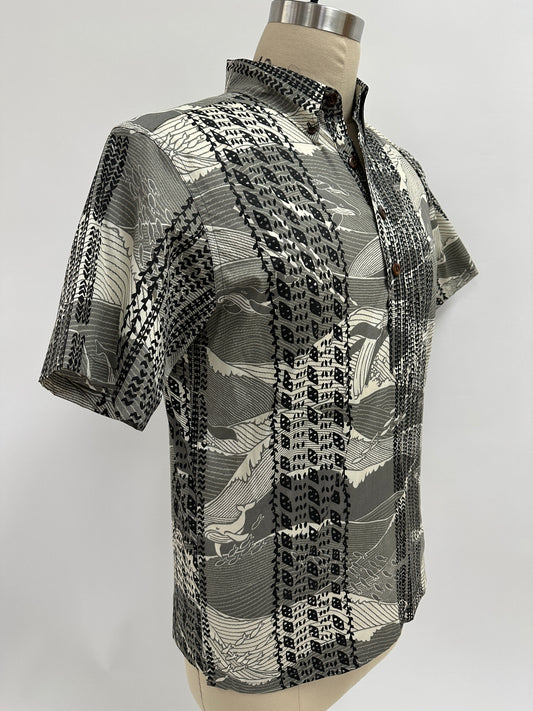 Pull Over Aloha Shirt | Ohe Kapala | Black on Grey & White