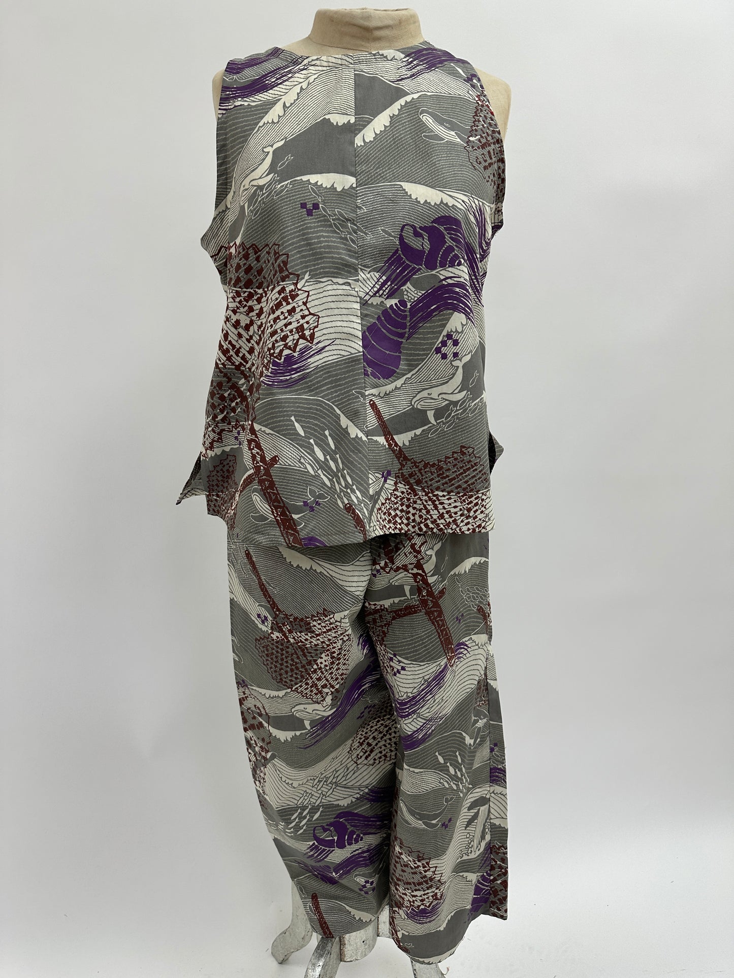 Culottes | Fans & Shells on Whale Print | Brown & Hibiscus on Grey