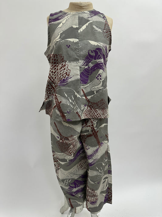 Culottes | Fans & Shells on Whale Print | Brown & Hibiscus on Grey