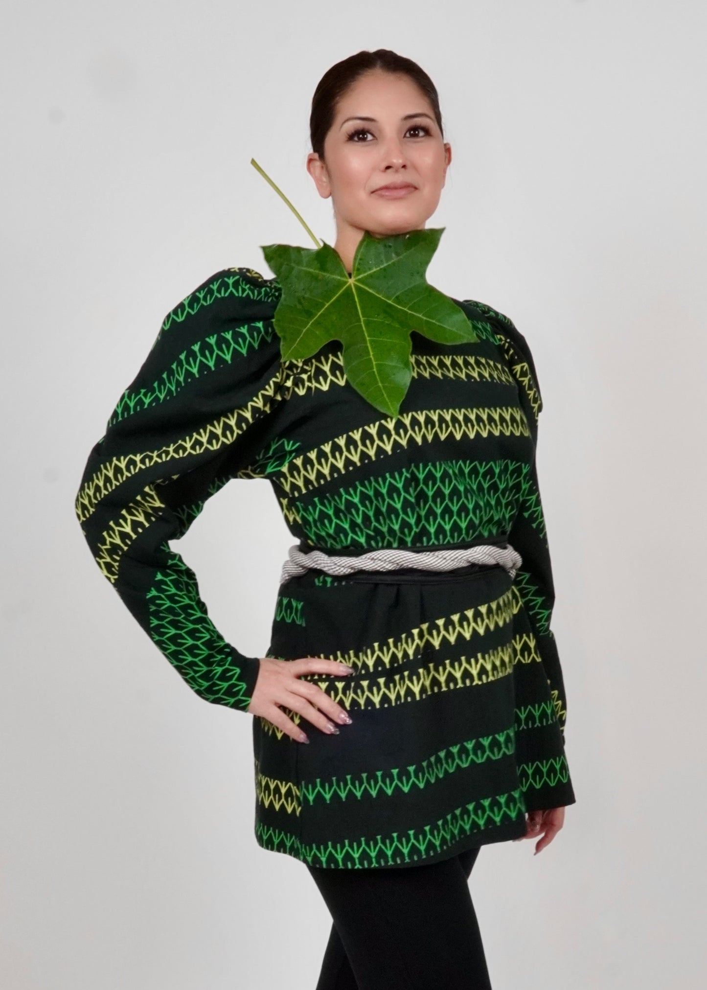 Ka'iulani Blouse | Ke'uke'u | Chartreuse-n-green on Black