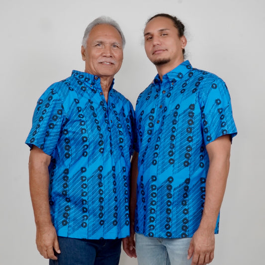 Pull Over Aloha Shirt | Wana Ohe Kapala | Black on Blue