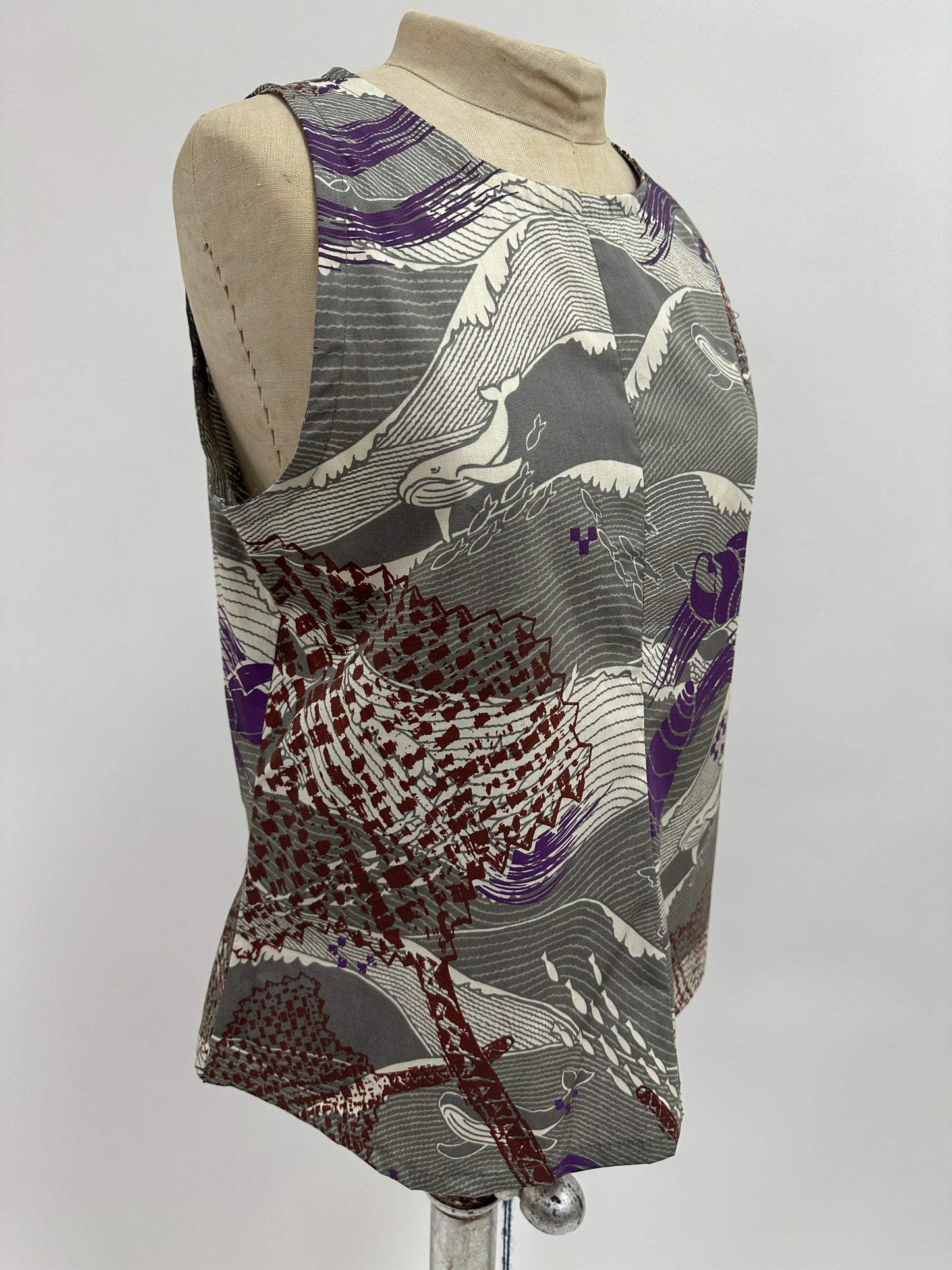 Vogue Blouse | Fans & Shells on Whale Print | Brown & Hibiscus on Grey