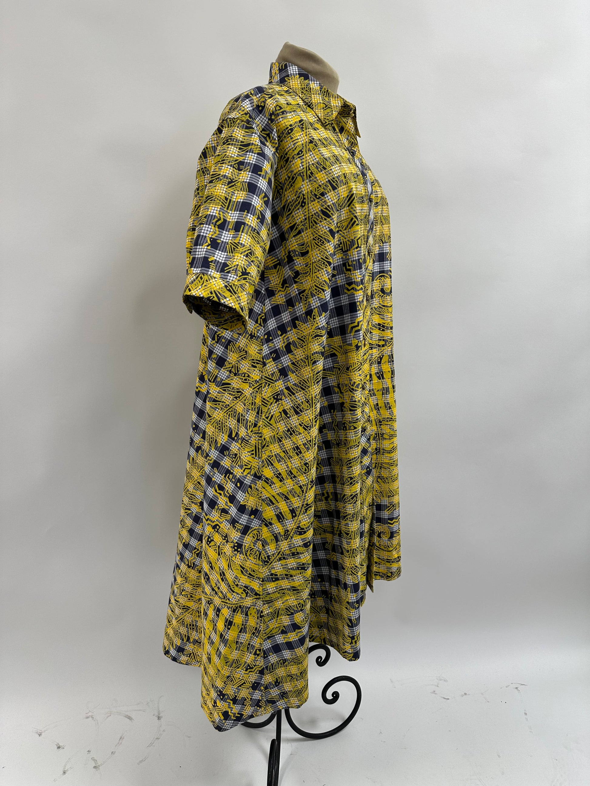 Coat Dress | Hapu'u Fern | Yellow on Navy Palaka Nakeu Awai Coat Dress | Hapu'u Fern | Yellow on Navy Palaka Nakeu Awai