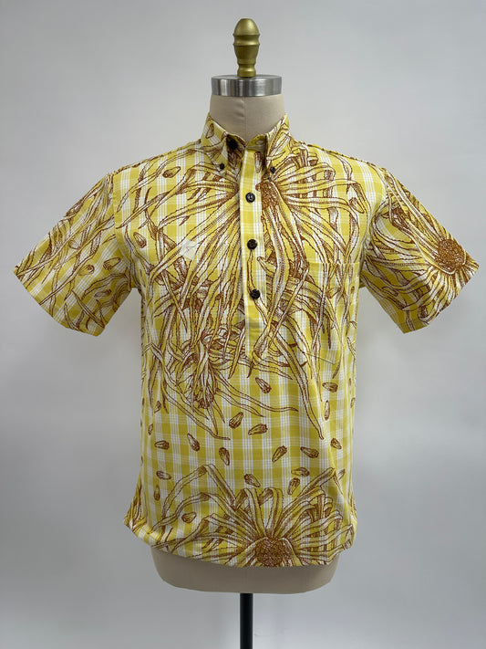 Pull Over Aloha Shirt | Hala| Brown on Yellow Palaka