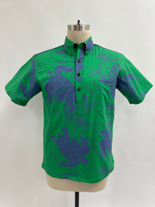Pull Over Aloha Shirt |  Honu | Periwinkle on Fern