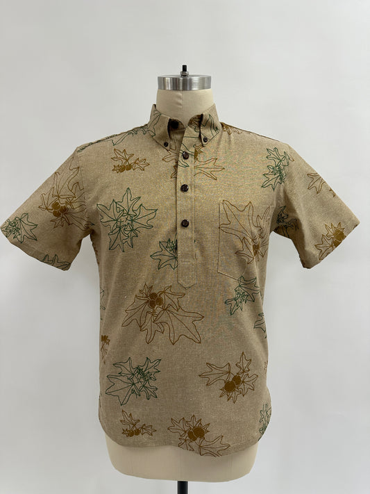 Pull Over Aloha Shirt | Glitter Kukui | Green on Gold
