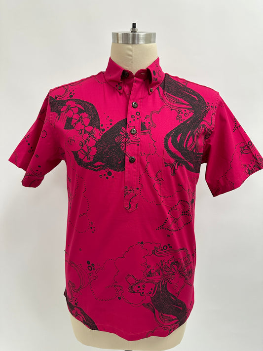 Pull Over Aloha Shirt | Dream Ladies | Black on Raspberry