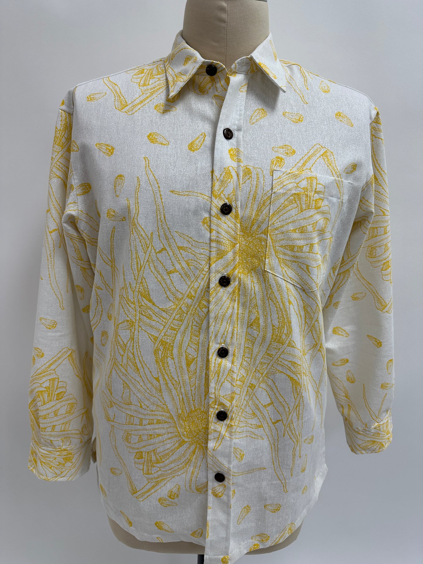 Long Sleeve Button Down Shirt | Glitter Hala | Yellow on White