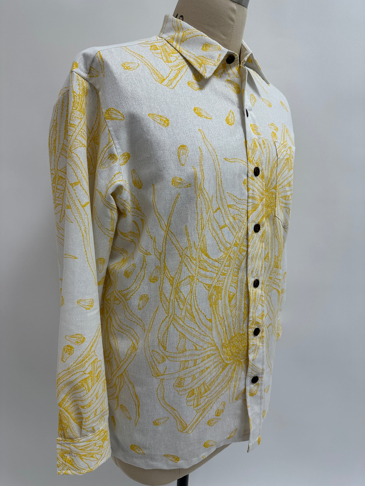 Long Sleeve Button Down Shirt | Glitter Hala | Yellow on White