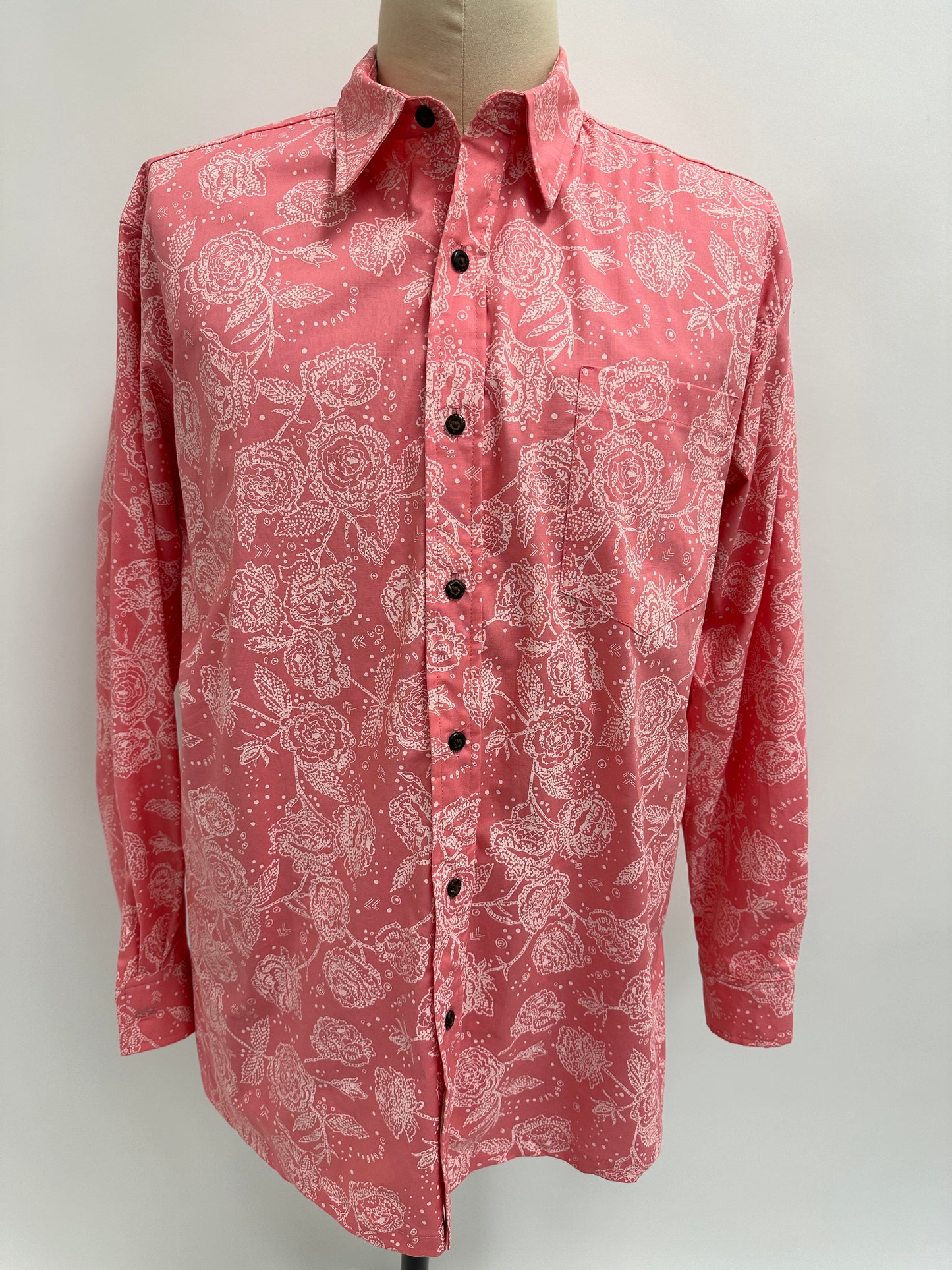 Long Sleeve Button Down Shirt | Pink Lokelani | White on Pink