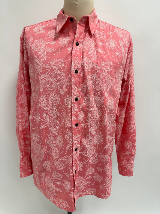 Long Sleeve Button Down Shirt | Pink Lokelani | White on Pink
