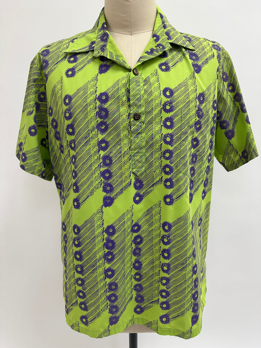 Pre-Loved Pull Over Aloha Shirt | Nake’u Awai | Wana | Purple on Chartreuse