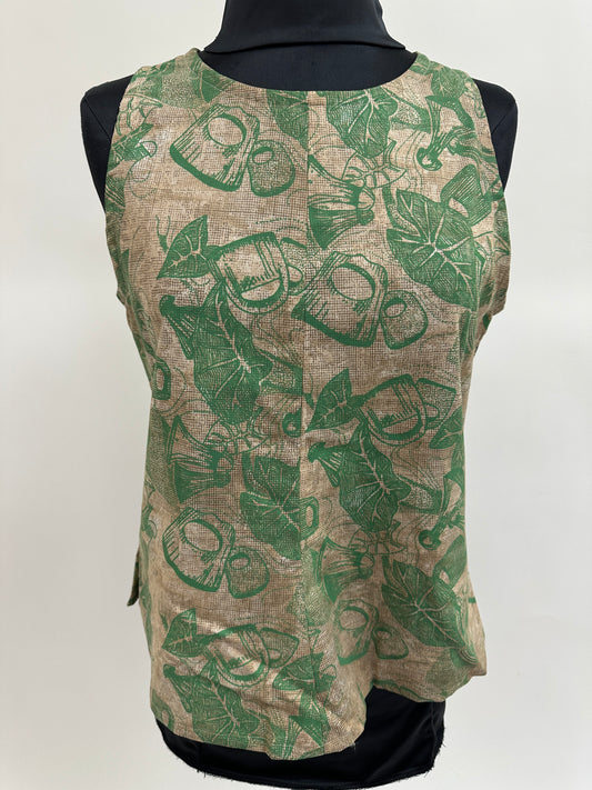 Vogue Blouse | Taro/Poi Pounder | Green on Brown Print