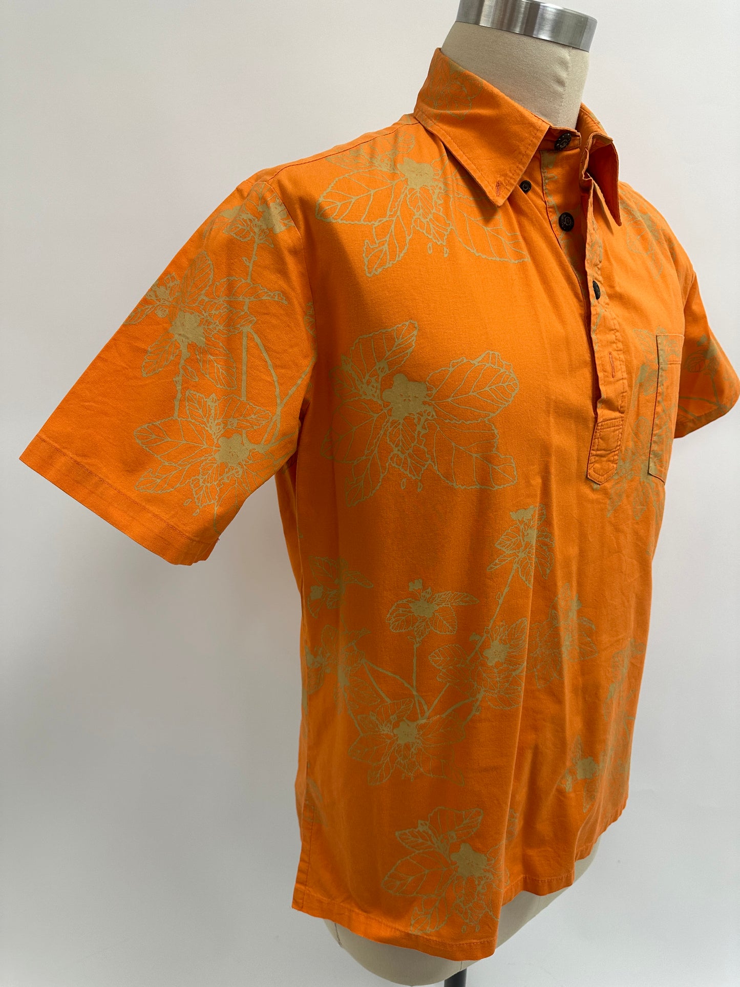 Pre-Loved Pull Over Aloha Shirt | Ilima | Mustard on Orange