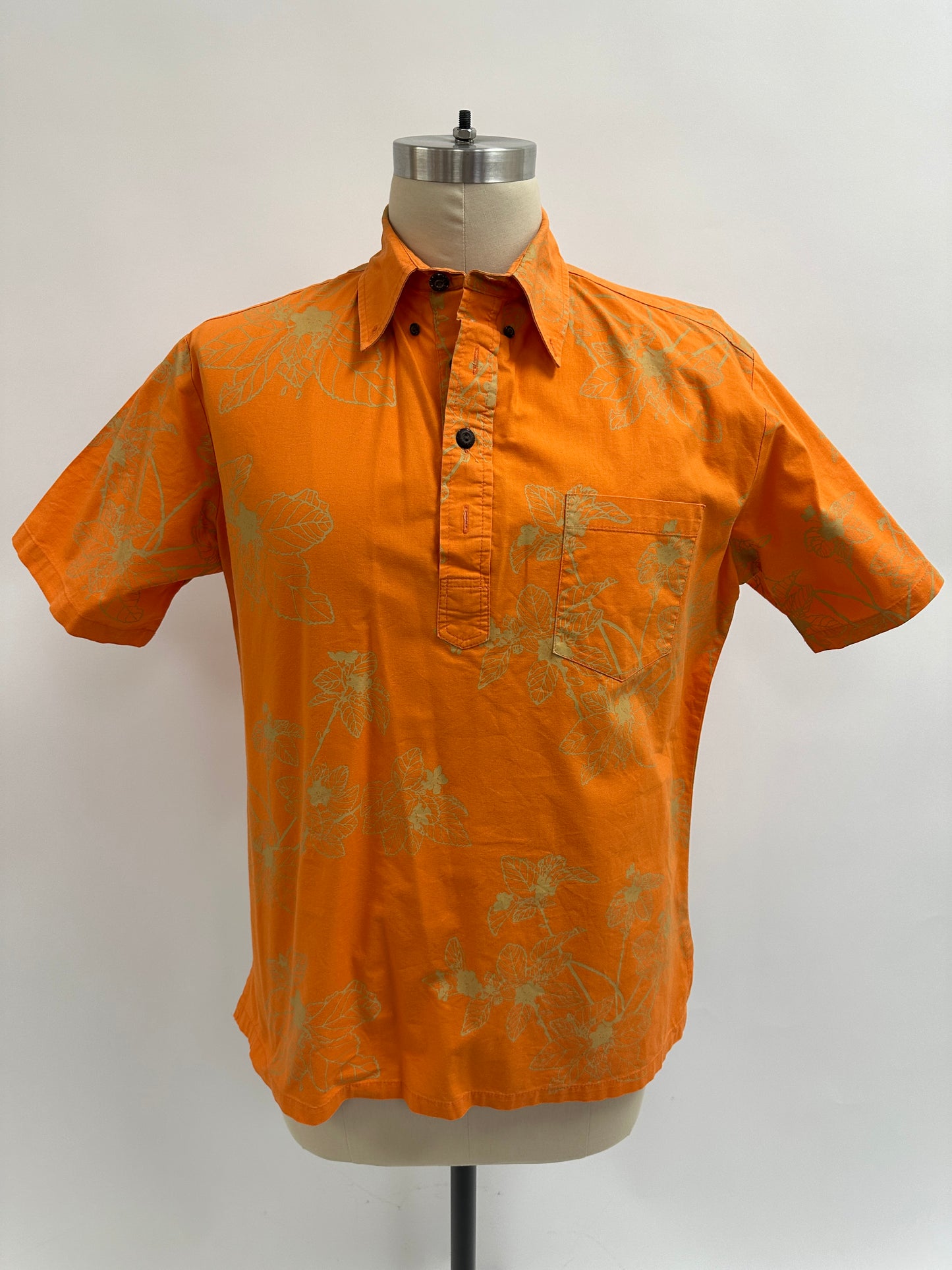 Pre-Loved Pull Over Aloha Shirt | Ilima | Mustard on Orange