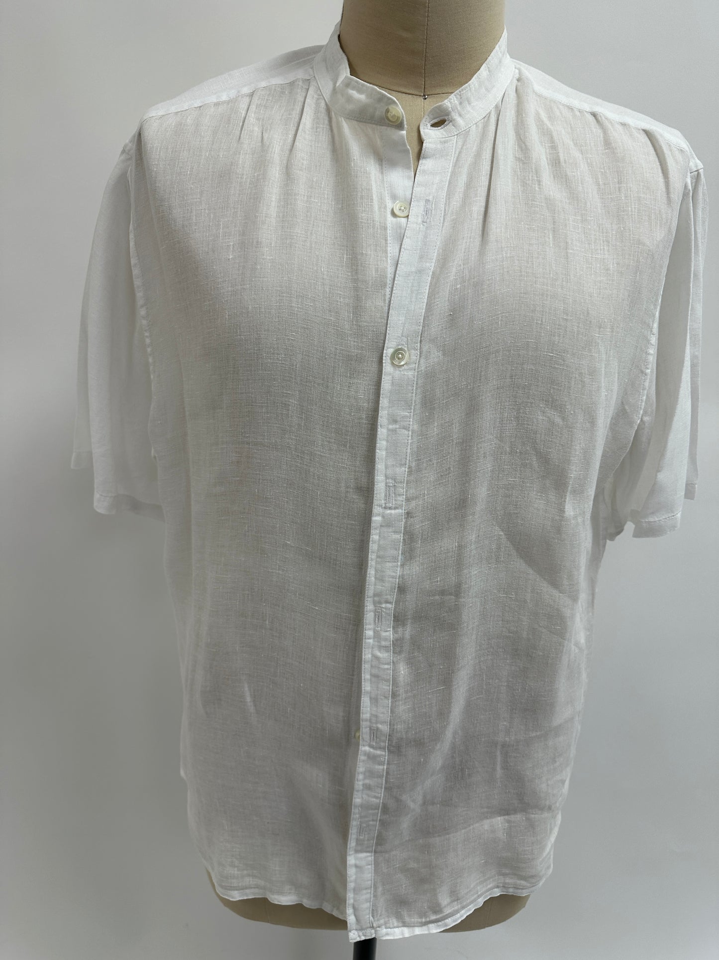 Pre-Loved Pull Over Aloha Shirt | Nake’u Awai | Full Button Short Sleeve Mandarin Collar White Linen