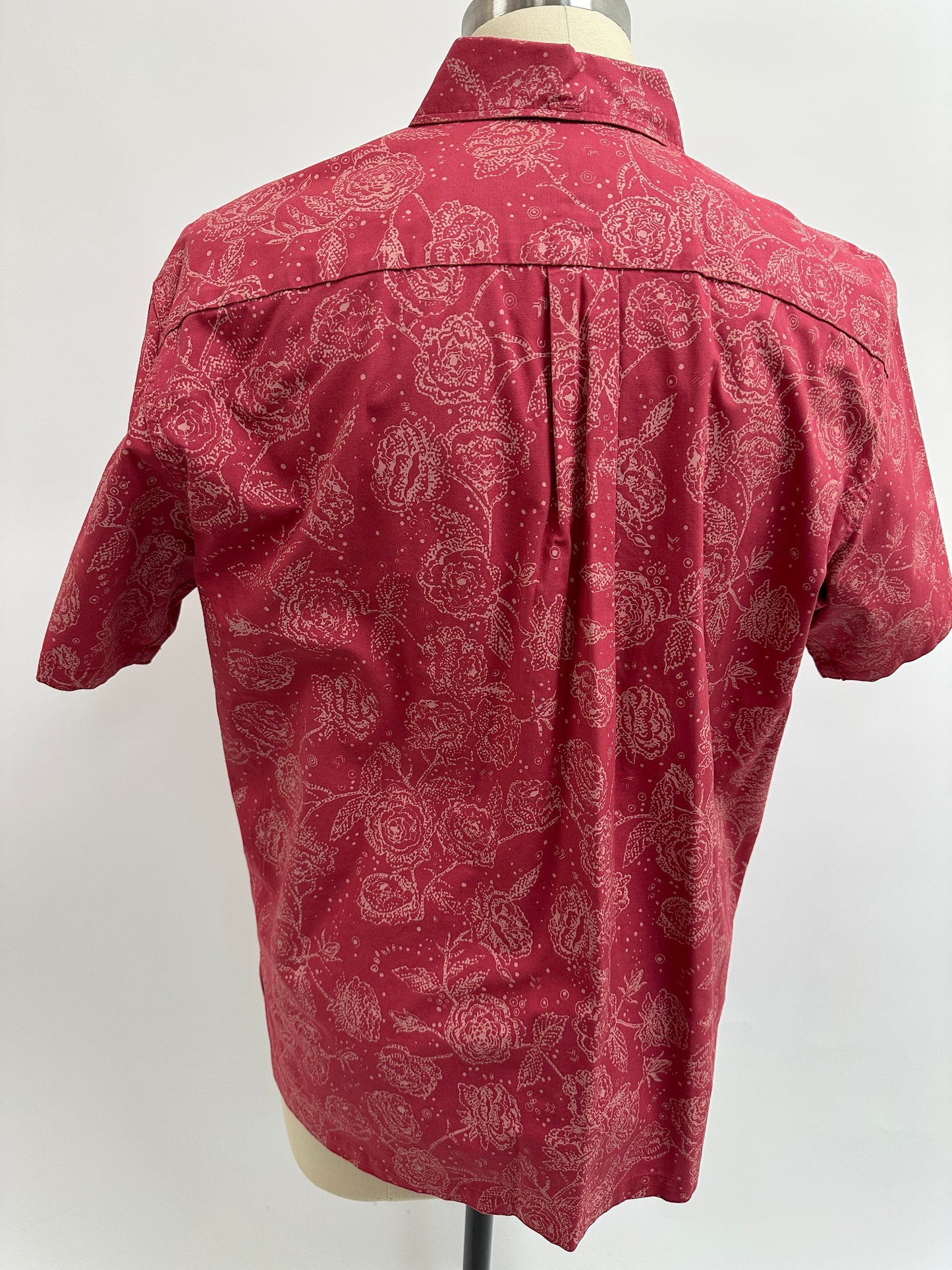 Pre-Loved Pull Over Aloha Shirt | Nake’u Awai | Lokelani | Cream on Deep Rose