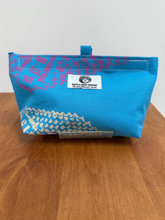 Nake'u pouch |  Lauhala Fan | Pink on Turquoise