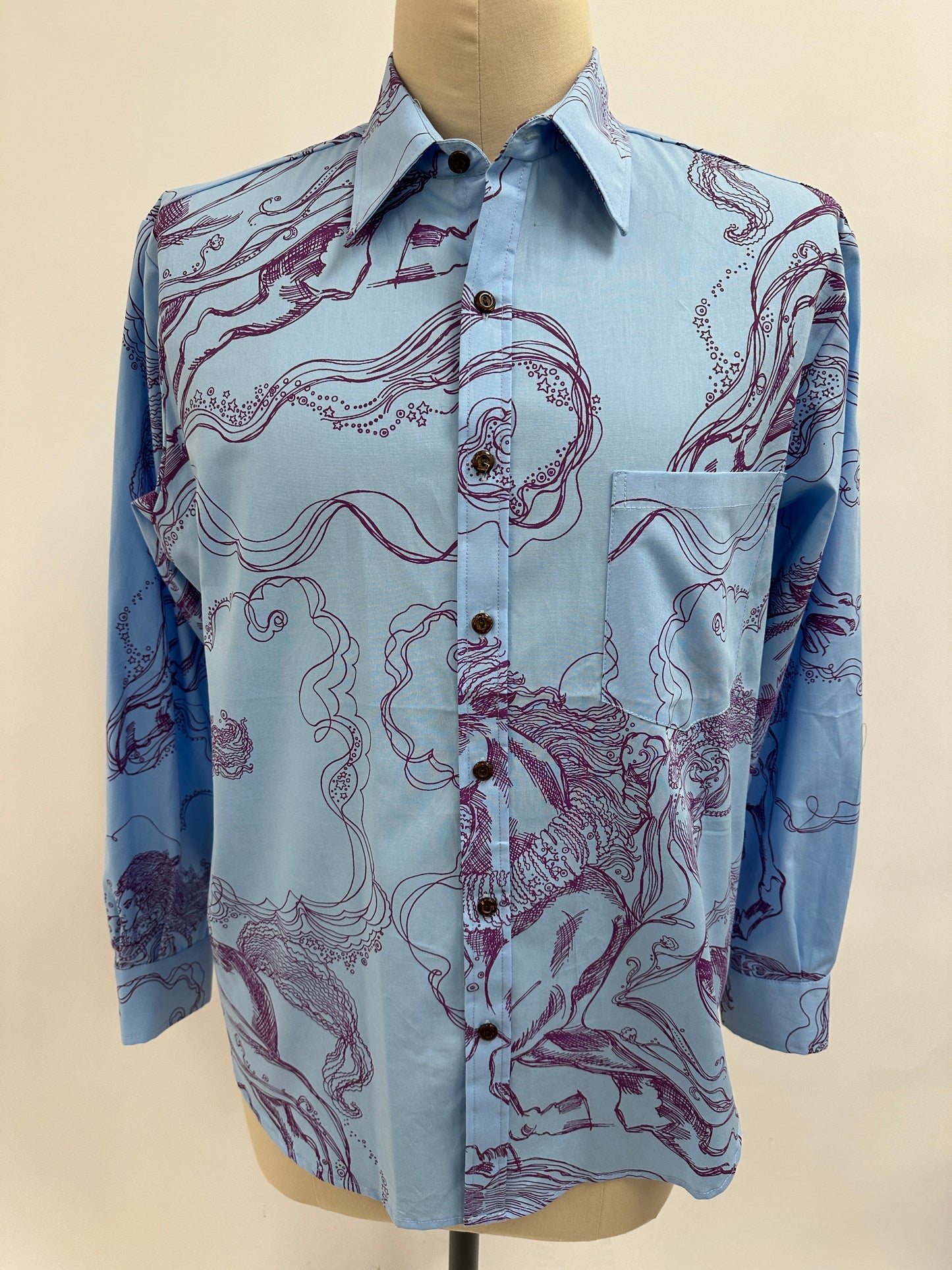 Long Sleeve Button  Down Shirt | Ka'iulani on Horseback | Dark Violet on Prairie Sky