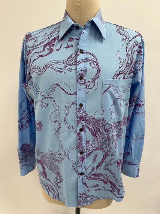 Long Sleeve Button  Down Shirt | Ka'iulani on Horseback | Dark Violet on Prairie Sky